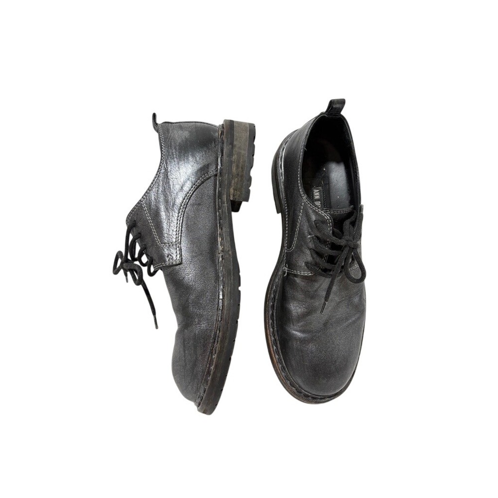 Ann Demeulemeester Black Silver Distressed Leather Derby Shoes Mens EU 39.5